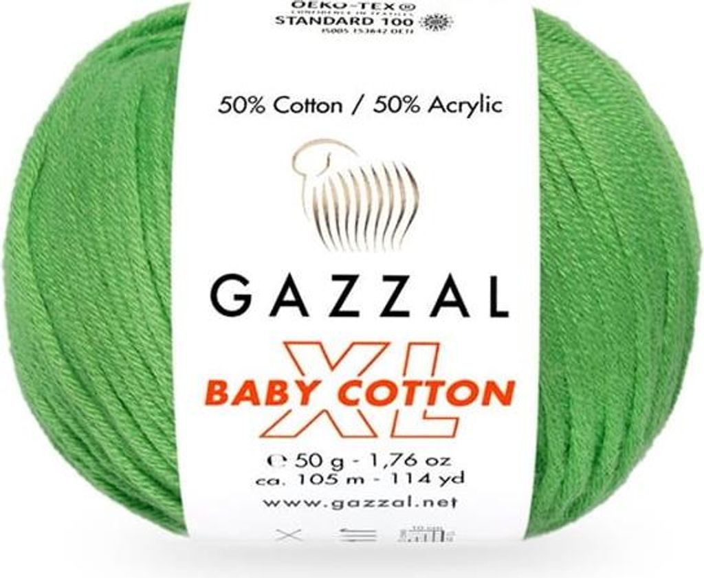 Gazzal Baby Baumwolle XL Grün - Weiche, Kinderfreundliche Strickwolle, 50% Baumwolle