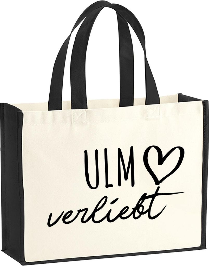 Huuraa Jutetasche Ulm verliebt 21 Liter Black Jute und Baumwolle Einkaufstasche Geschenkidee