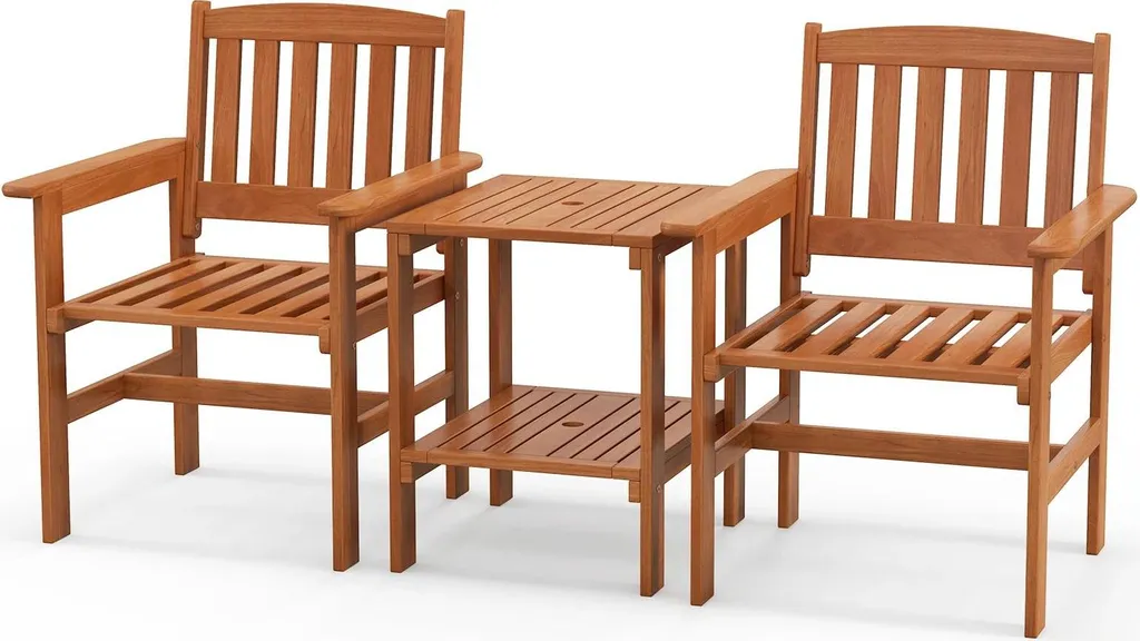 Ensemble Bistrot de Jardin 3 Pièces Table et 2 Chaises en Bois Naturel