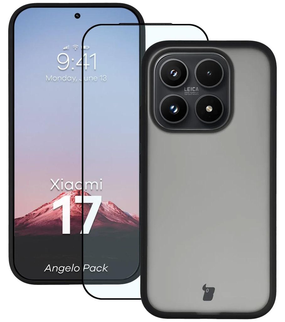 Schutzhülle + gehärtetem Glas Bizon Angelo Pack für Xiaomi 17, Getönte mit schwarzem Rahmen