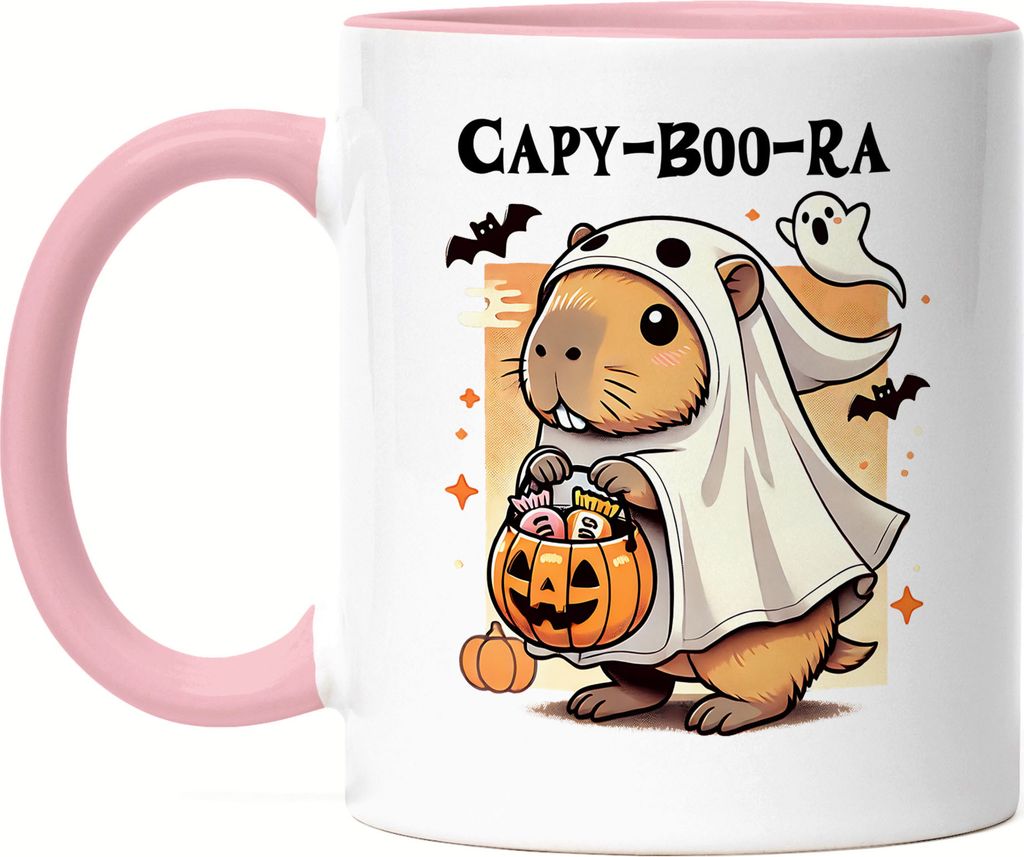 Capy-Boo-Ra Tasse rosa Halloween Capybara Wasserschwein Geist
