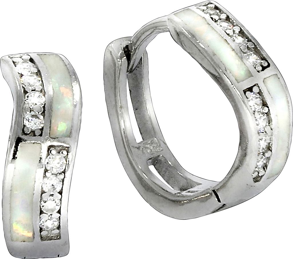 F Creolen 925/- Sterling Silber 1,3cm weiß synth. Opal weiß 025210025