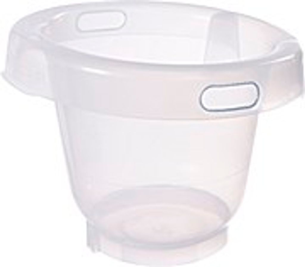A transparent plastic basin with handles.