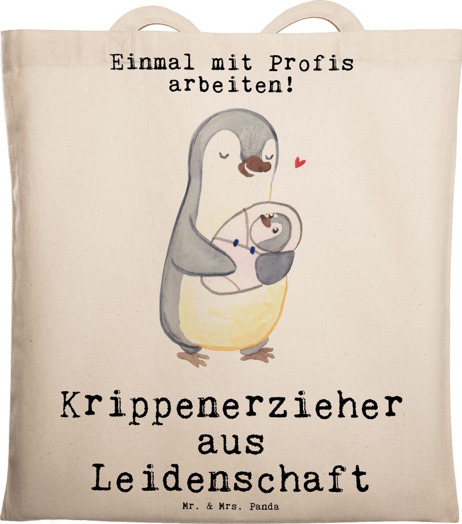 Mr. & Mrs. Panda totebag Krippenerzieher Leidenschaft - Transparent - Geschenk, Tote Bag, Erzieher, KITA, Lustig, Kindertagesstätte, Jutebeutel, T...