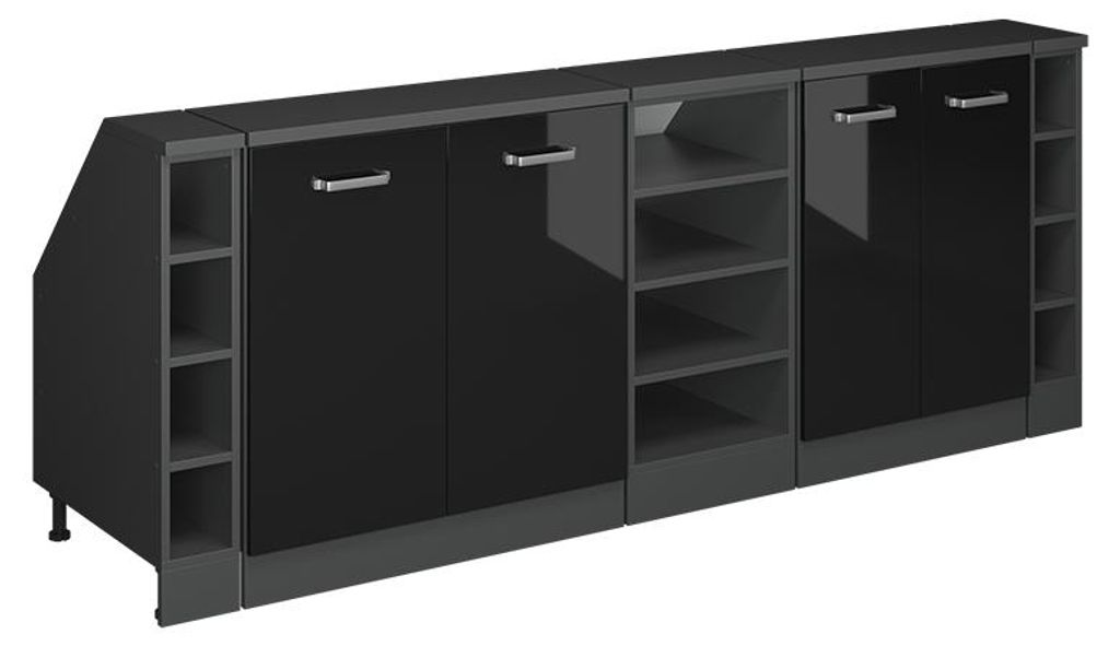 Küchenschrank für Dachschrägen Vicco R-Line Schwarz Hochglanz 210 cm 5er Set Schrankkorpuss 60 cm Tiefe, Model 60141