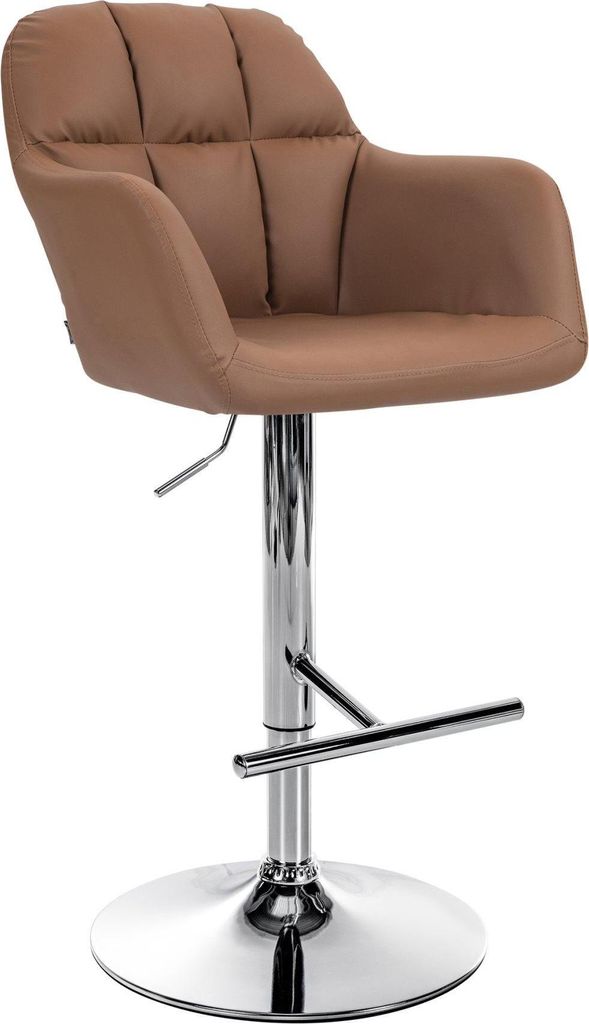 Verstellbarer Barhocker aus Kunstleder – Barhocker – Maximaler Komfort, 360° Drehbarkeit | Farbe: Hellbraun | Material Basis: Metall in Chromo...