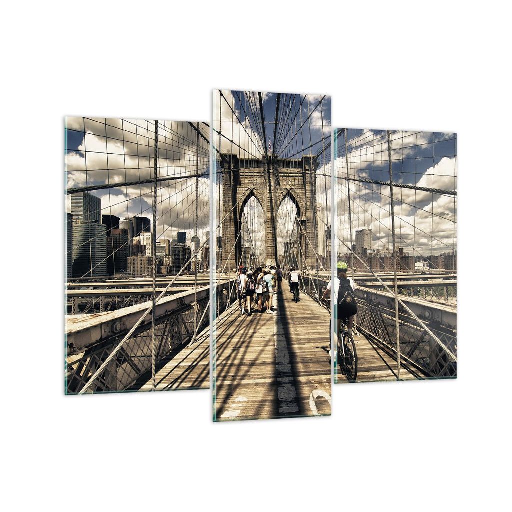 Bilder auf glas - Amerika brooklyn brücke bau - 130x100cm - Glasbilder - Wandbilder - Kunstdruck - zum Aufhängen bereit - Wanddekoration aus Glas...