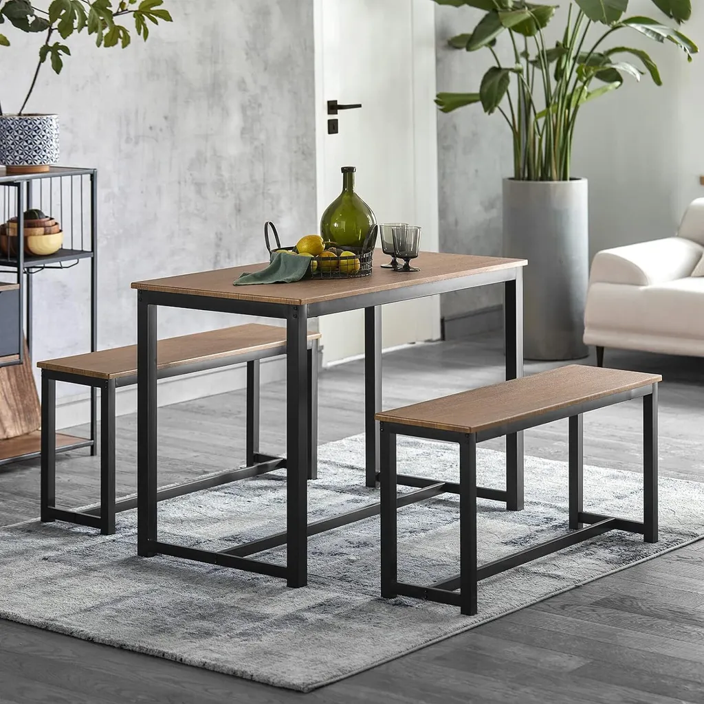 Set Table à Manger 110x58cm et Bancs Encastrables Structure Métal Robuste - 4