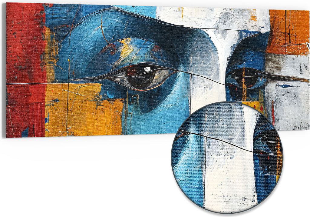 DEQORI Hybrid Leinwand Bild 150x60 cm 'Gesichter der Kunst' Wandbild Glas flach modern