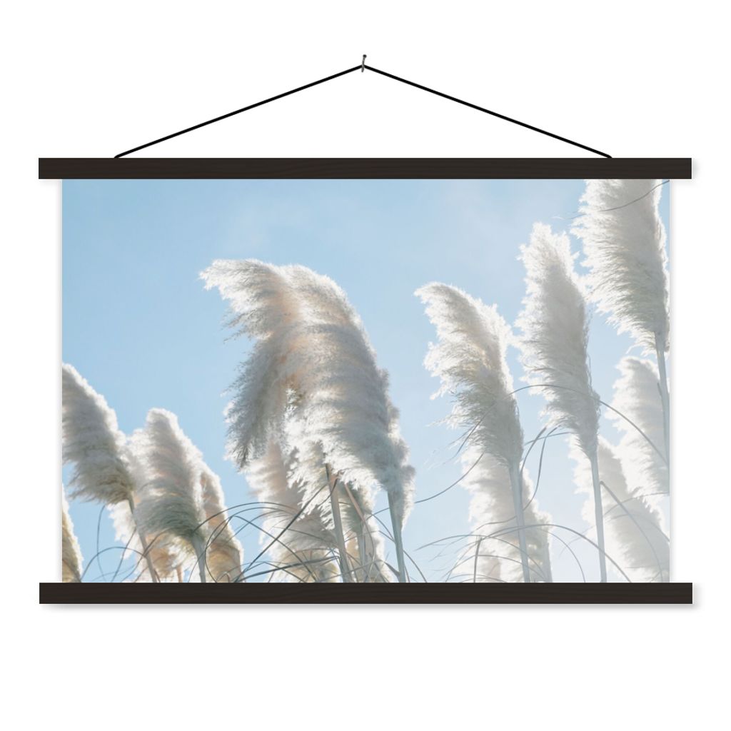 MuchoWow Textilposter Himmel - Gras - Pampasgras 120x80 cm mit schwarzem Rahmen - Wanddeko