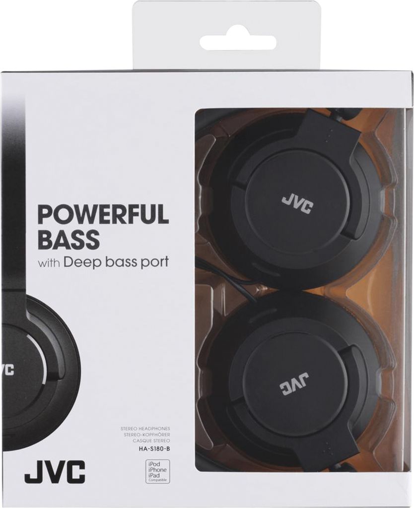 The product packaging for JVC headphones is shown.