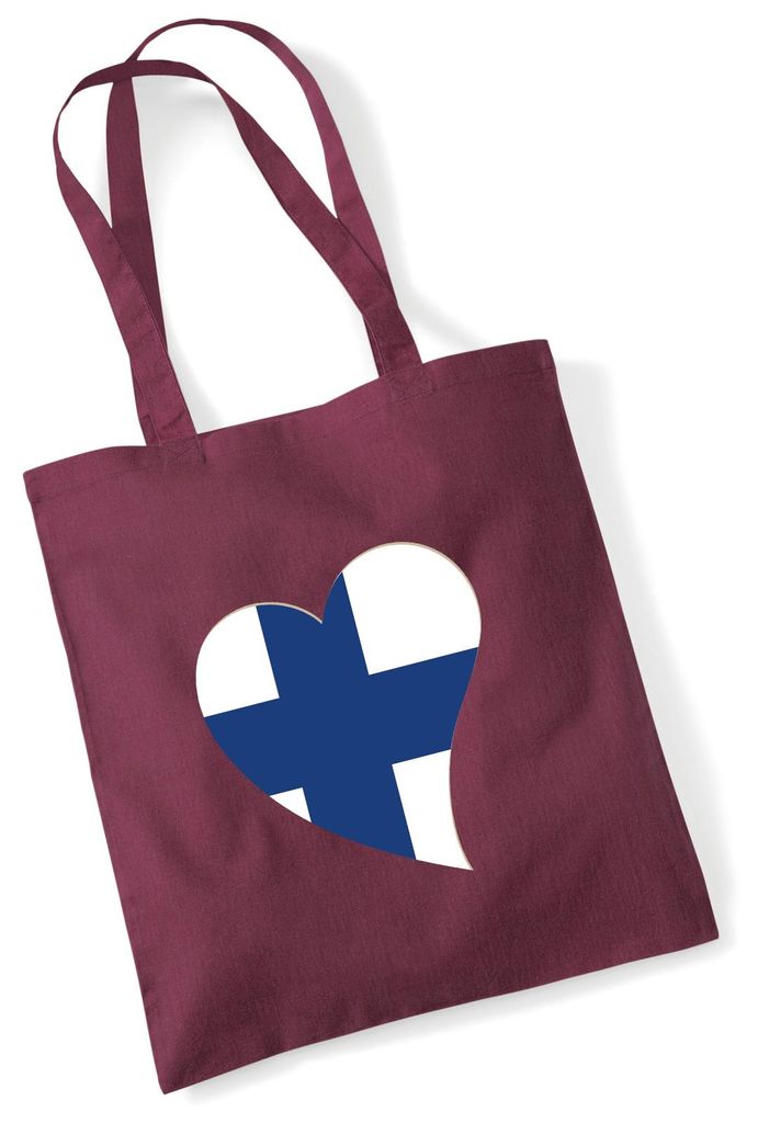 Huuraa Jutebeutel Finnland Flagge Herz 10 Liter Burgundy Baumwolle Tasche Geschenkidee