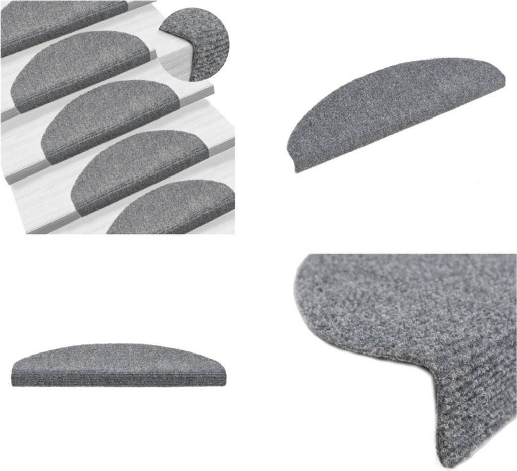 vidaXL 15 tlg Selbstkleb. Treppenmatten Nadelvlies 65x21x4cm Hellgrau - Treppenmatten - Stufenmatten - Treppenteppiche - Treppendekorationen
