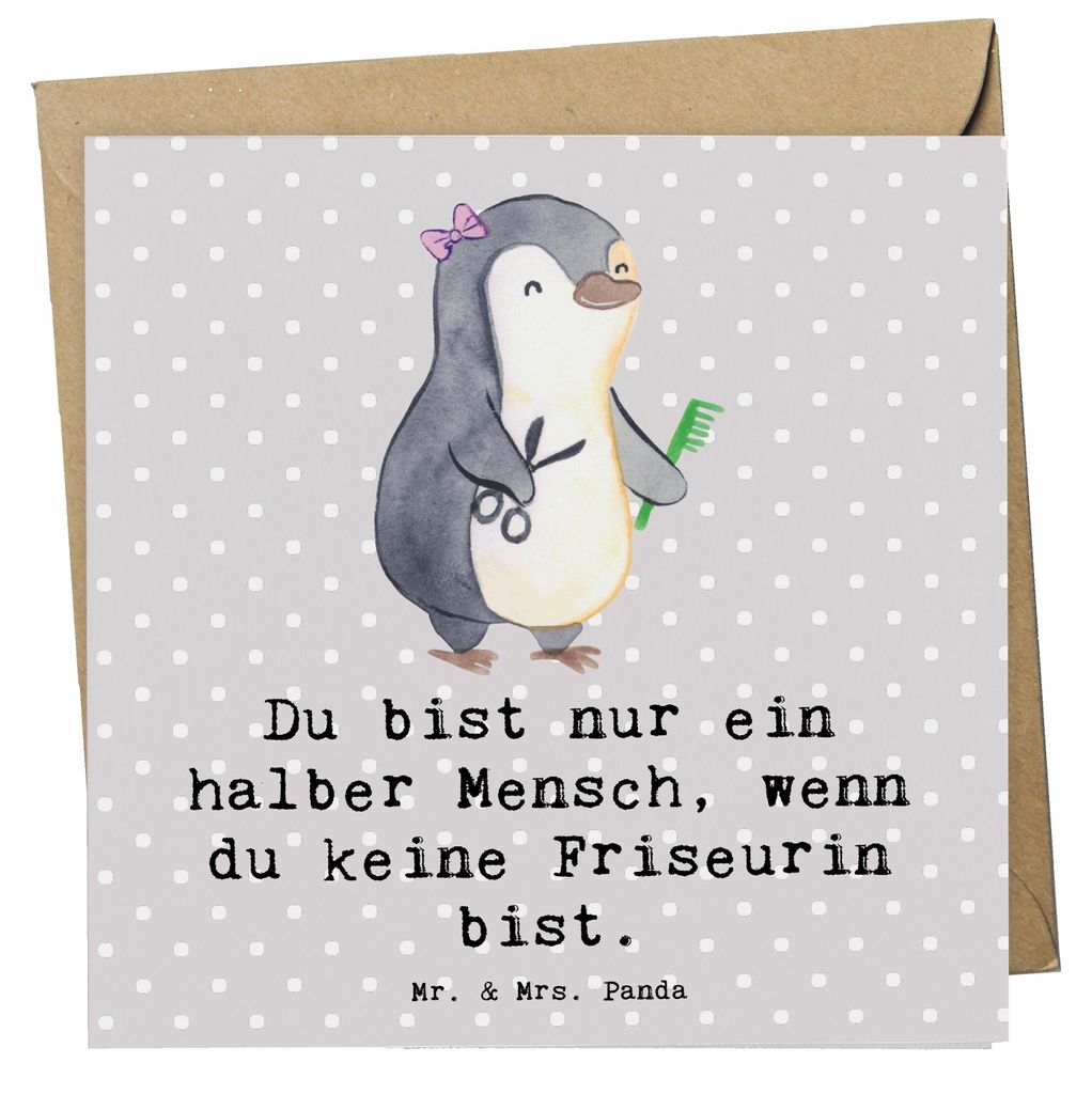 Mr. & Mrs. Panda Grußkarte Friseurin Herz - Grau Pastell - Produktbild 