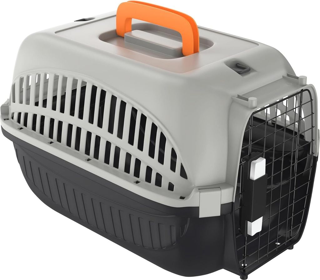 JNGLGO Hundetransportbox aus Kunststoff mit Metallgitter 48 x 32 x 32cm, Transportbox für kleine Hunde und Katzen, Transport-Box für Tiere mit pr...