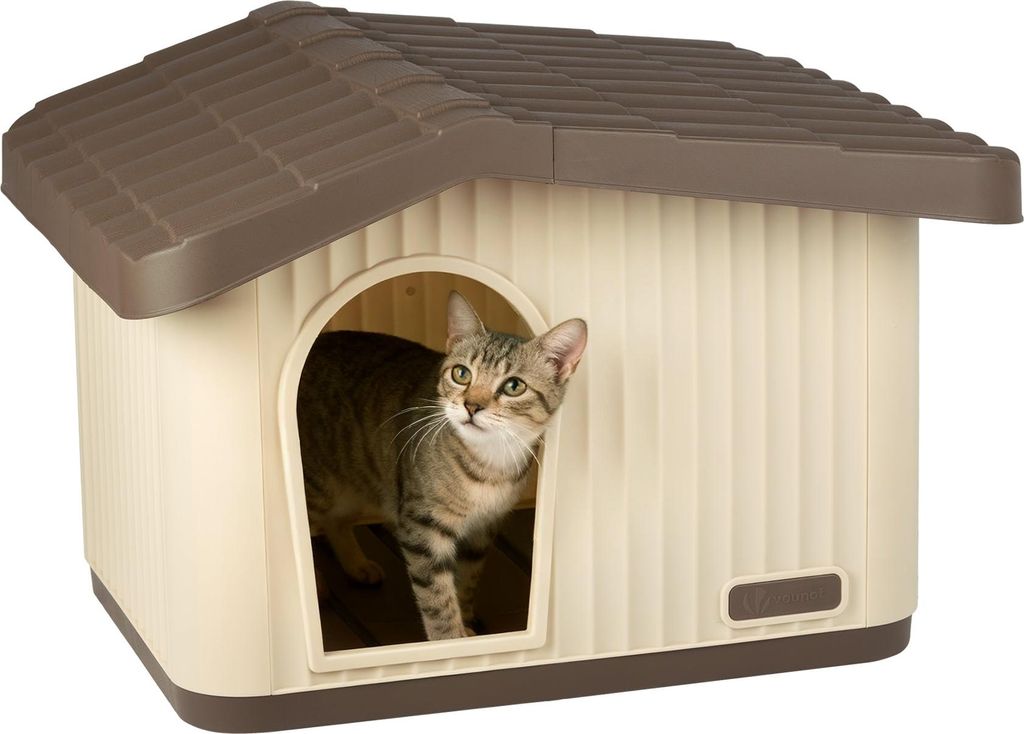 VOUNOT Katzenhaus & Hundehütte Indoor Outdoor, Haustierhaus Winterfest und Wetterfest 60 x 51 x 41 cm, Beige