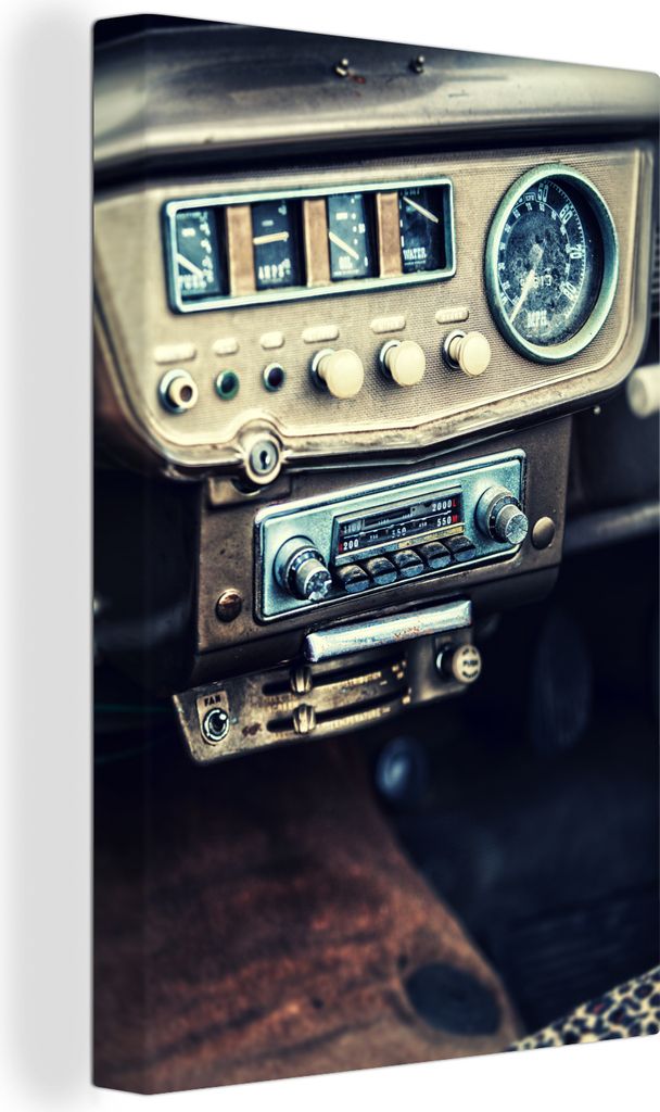 OneMillionCanvasses - Leinwandbilder - 90x140 cm, Oldtimer - Auto - Radio, Wandbilder Kunstdruck Wanddekoration - Wandschmucke - Schlafzimmer
