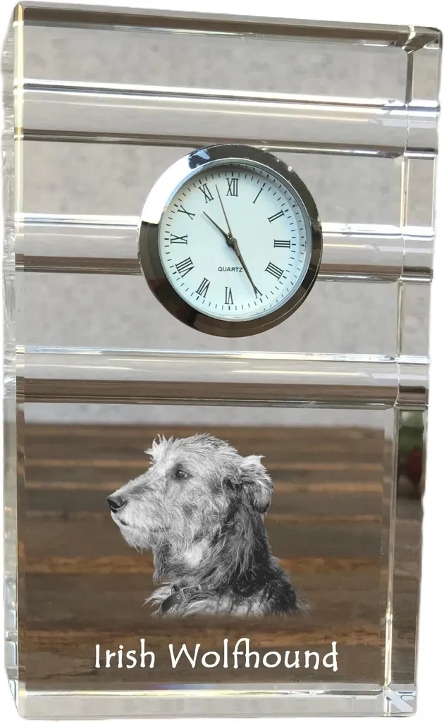 Irish Wolfhound - orologio da tavolo con foto, foto del cane in cristallo, orologio da tavolo personalizzato per l'ufficio del marchio Art-Dog