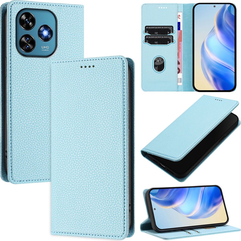 Litchi Leder Handyhülle für Oukitel C51 Wallet Kartenfächer Produktbild 