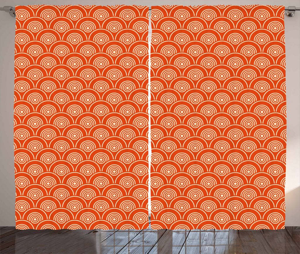 ABAKUHAUS Geometrisch Rustikaler Gardine, Kimono Motive Muster, Schlafzimmer Kräuselband Vorhang mit Schlaufen und Haken, 280 x 175 cm, Orange Pal...