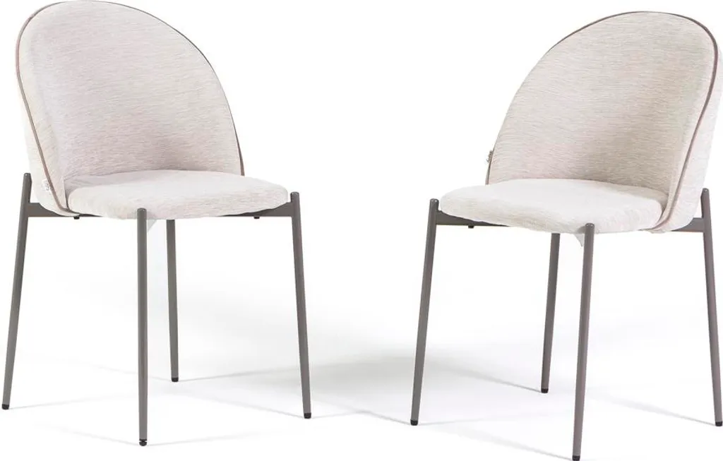 Set di 2 sedie imbottite con tessuto morbido al tatto, bordo a contrasto e gambe in metallo, design contemporaneo ed elegante per cucina, sala da pranzo, ufficio, bar e ristorante - SILVIA - Crema/Taupe