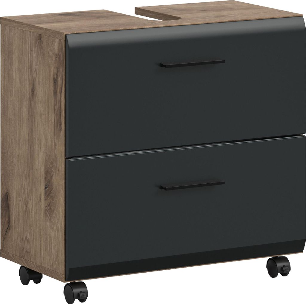 xonox.home Waschbeckenunterschrank auf Rollen Ice Nox Oak Nachbildung/ schwarz matt B/H/T: 60x58x30 cm