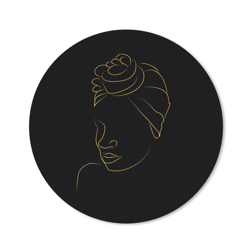 MuchoWow Mauspad Mousepad Frau - Kopftuch - Gold - Strichzeichnung 40x40 cm - Mousepads - Maus Mat - Pad - Mausunterlage - Schreibtisch Accessoires