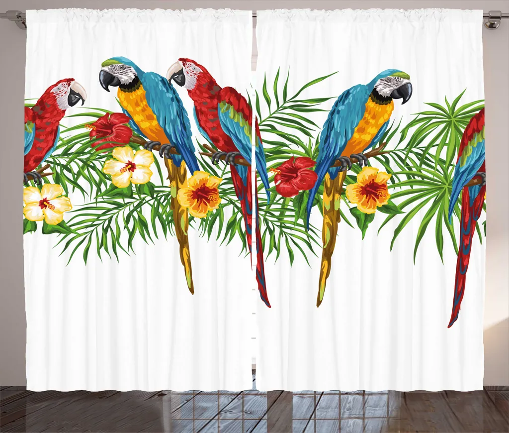 Rideau pour Baie Vitrée Motif Perroquet - Décoration Jungle 280x225cm