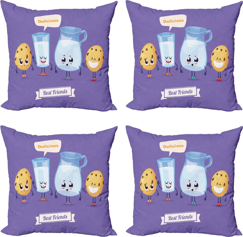 ABAKUHAUS Plätzchen Kissenbezug Set (4 Stück), Milch im Glas Texting, Moderner Doppelseitiger Digitaldruck, 45 cm x 45 cm, Mehrfarbig