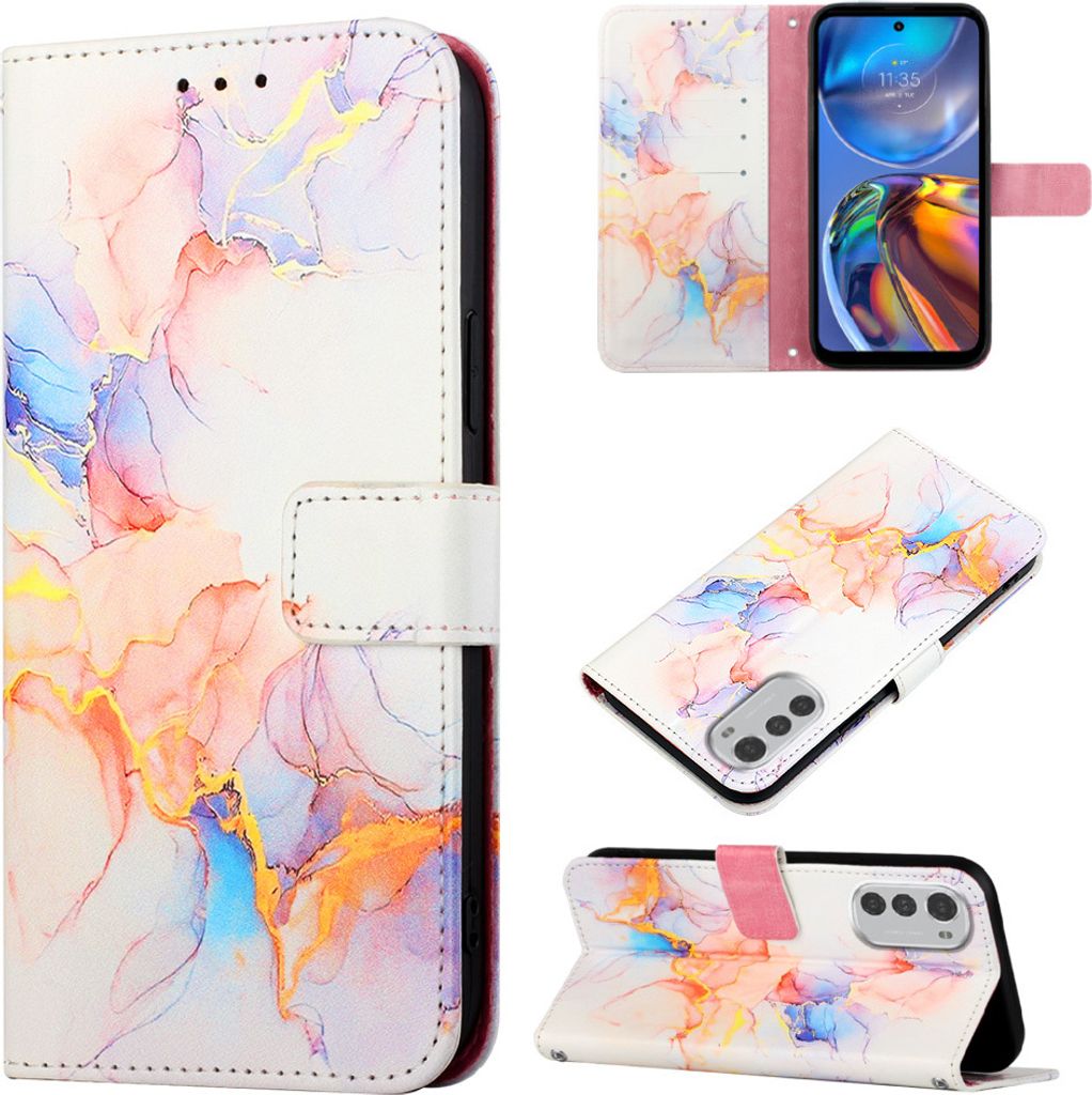 Moto E32 Hülle, Marmor Motiv Kunstleder Tasche Wallet Produktbild 