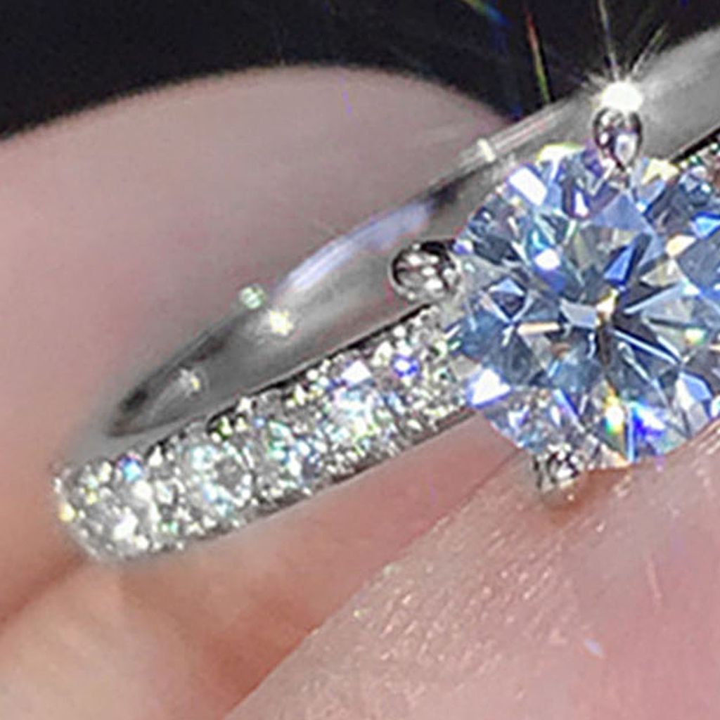 Damen-Ring, rund, mit Strasssteinen, Schmuck, modisches Aussehen, galvanisierter Fingerring für Hochzeit-Silber,US 9