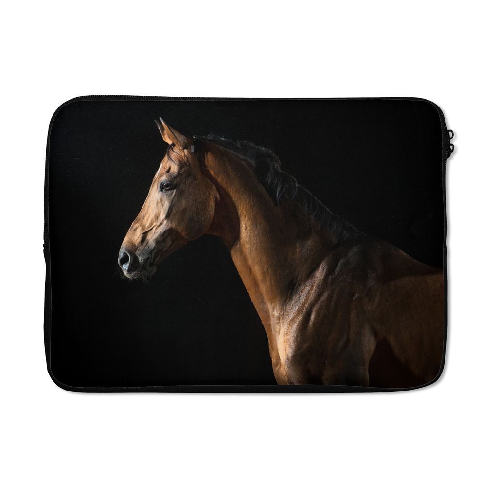 MuchoWow Laptop Hülle 13 Zoll Pferd - Tiere - Nacht - Schwarz Laptoptasche - Laptophülle - Sleeve - Rundumschutz