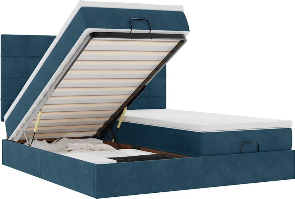 vidaXL Ottoman-Bett mit Matratzen & LED Dunkelblau 200x200 cm Samt