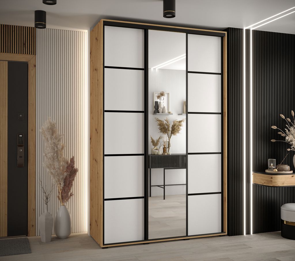Kleiderschrank YVONA 5 - 150/45 cm, Eiche handwerklich / weiß / schwarz