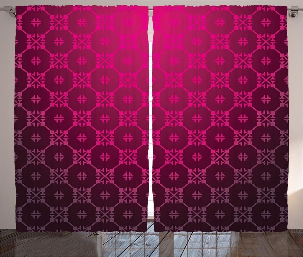 ABAKUHAUS Damast Rustikaler Gardine, Mittelalterliche Streifen, Schlafzimmer Kräuselband Vorhang mit Schlaufen und Haken, 280 x 225 cm, Magenta