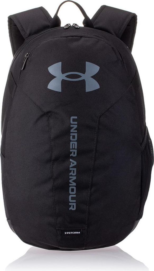 A black Under Armour backpack is shown against a white background.