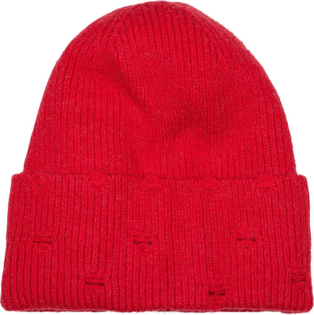 styleBREAKER Uni Strickmütze mit Rippenmuster und Rissen im Destroyed Look, Thermo-Fleece Innenfutter, Beanie 04024191