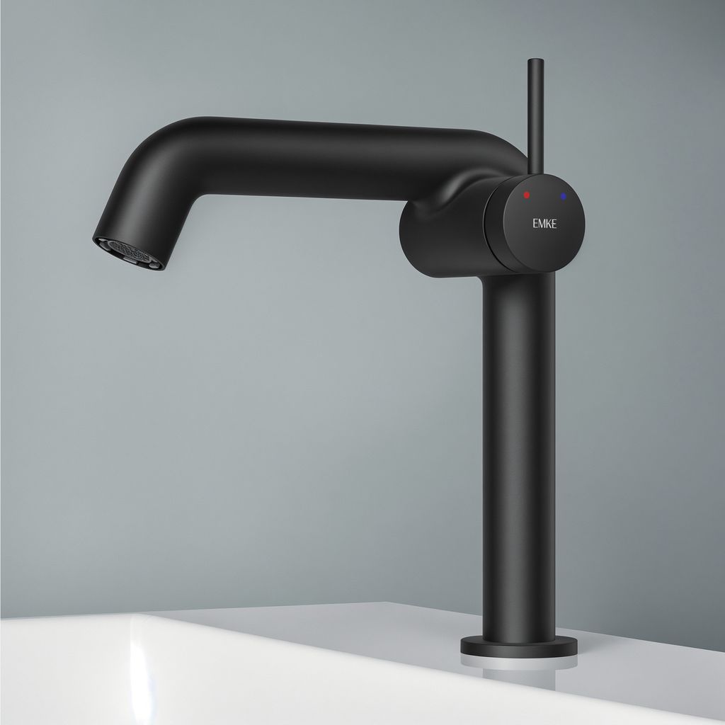 EMKE Einhebel-Waschtischarmatur, Badarmaturen 222x200x76mm G3/9", Wassersparend, Korrosionsschutz, Bleifreies Messing, Mattes Schwarz