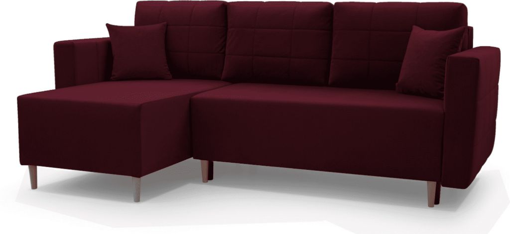 Ecksofa mit Schlaffunktion, Schlafsofa für Wohnzimmer, Schlafzimmer, Raum, L-Form, Sofa mit Universalhocker - SANTOS (Dunkelrot - Monolith 69)