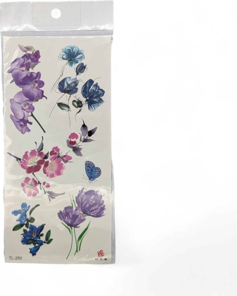 Vielfältige Temporäre Tattoos – Florale, Tribal- und Tiermotive Lila Blütenzweig