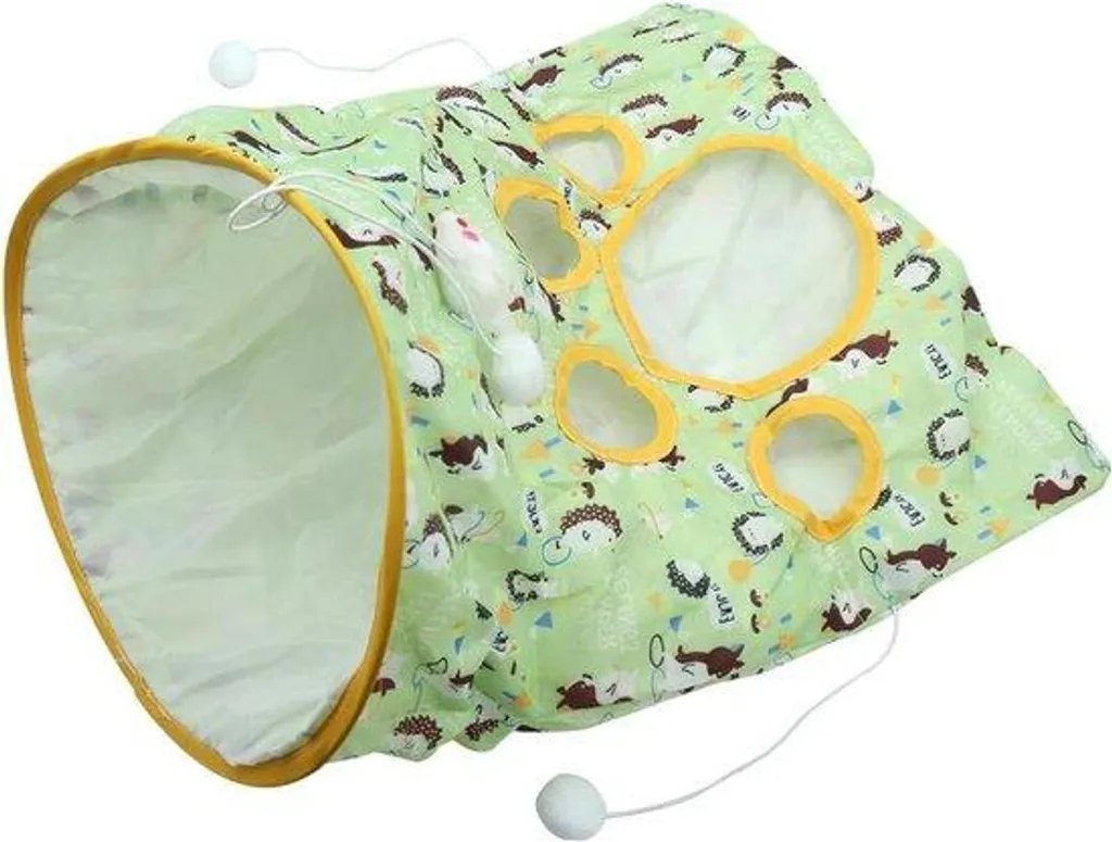 Anti-Ennui Chat : Tunnel de Jeu Vert avec Balle - Jouet d'Éveil Durable