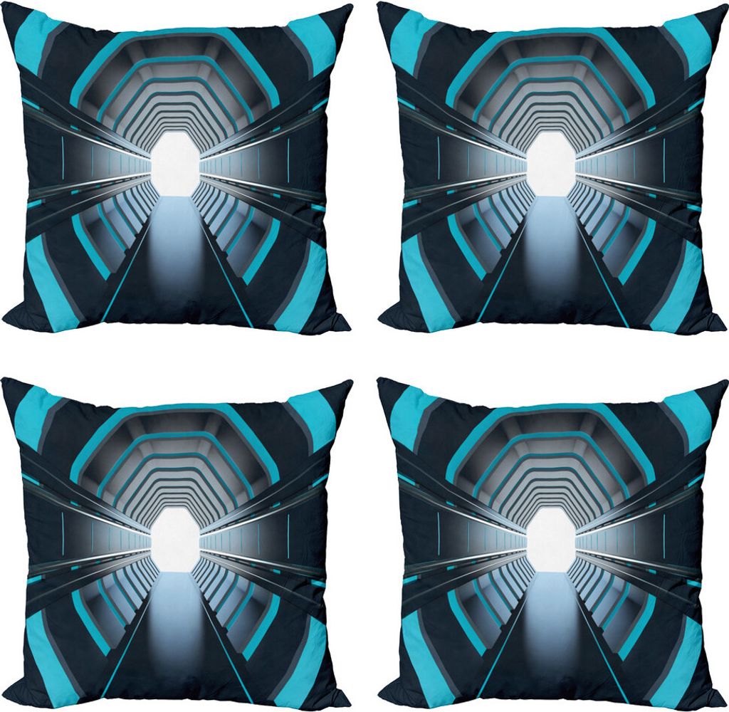 ABAKUHAUS Weltraum Kissenbezug Set (4 Stück), Lunar Mond Szene, Moderner Doppelseitiger Digitaldruck, 45 cm x 45 cm, Blau Dunkelblau Weiß