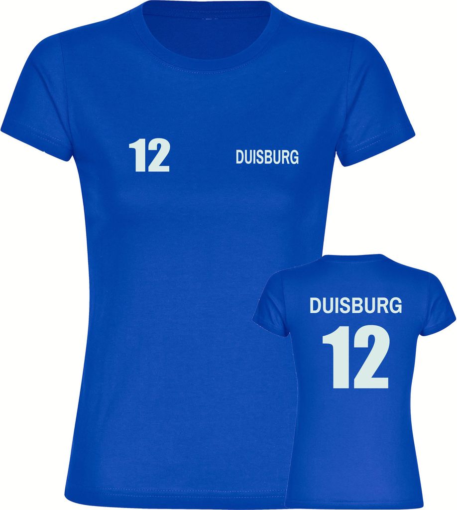 multifanshop Damen T-Shirt - Duisburg - Trikot Nummer 12, blau, Größe S