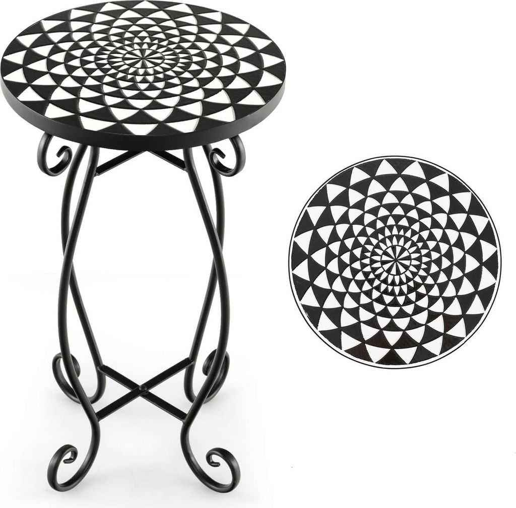 Mosaik Beistelltisch, Gartentisch Rund, Mosaiktisch ?30 x 50 cm, Bistrotisch aus Metall Keramik, Blumenhocker Klein, Balkontisch für Balkon Terras...