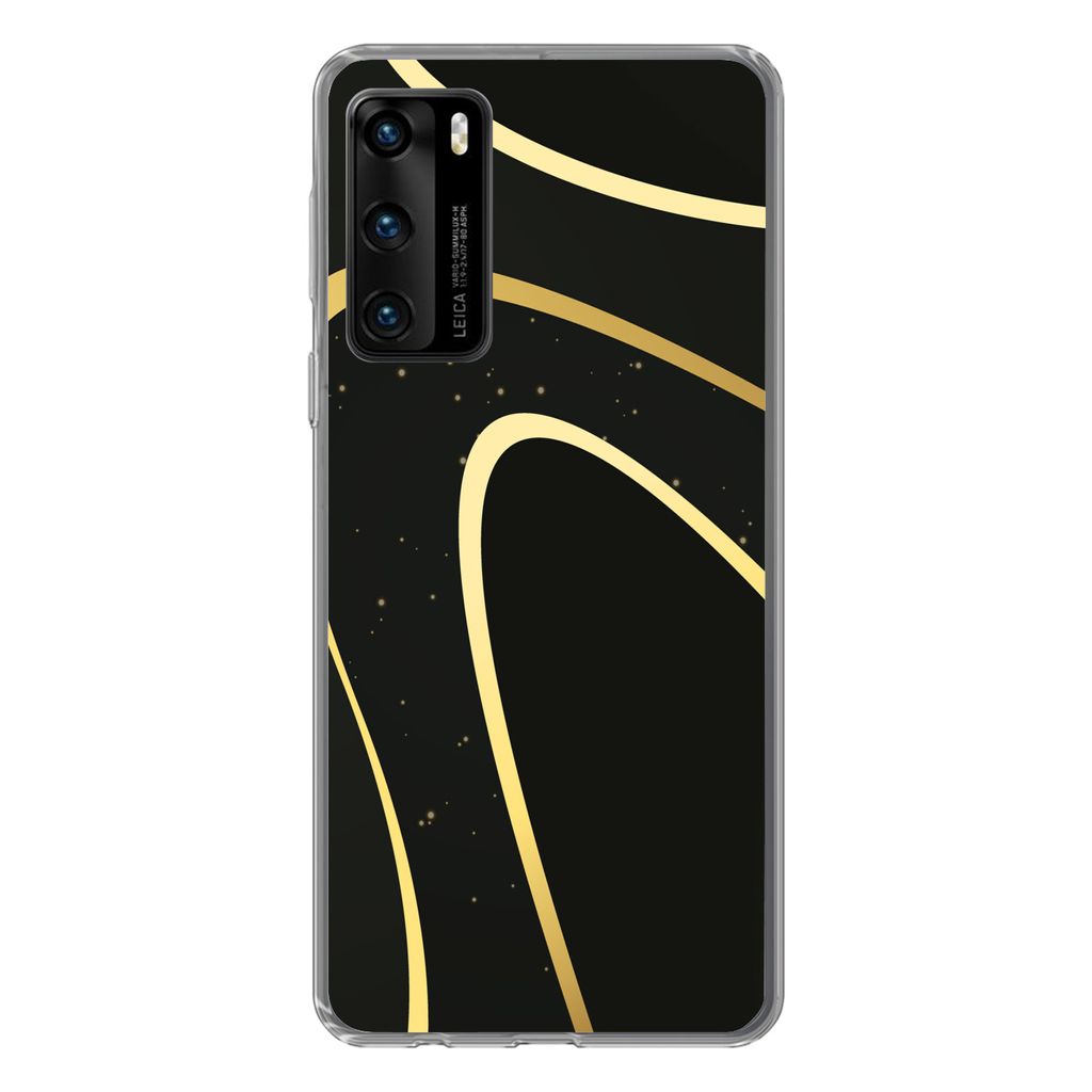 MuchoWow Handyhülle Schutzhülle Hülle für Huawei P40 Goldene Wellen auf schwarzem Hintergrund Silikon Softcase Handy Hülle - Handytasche