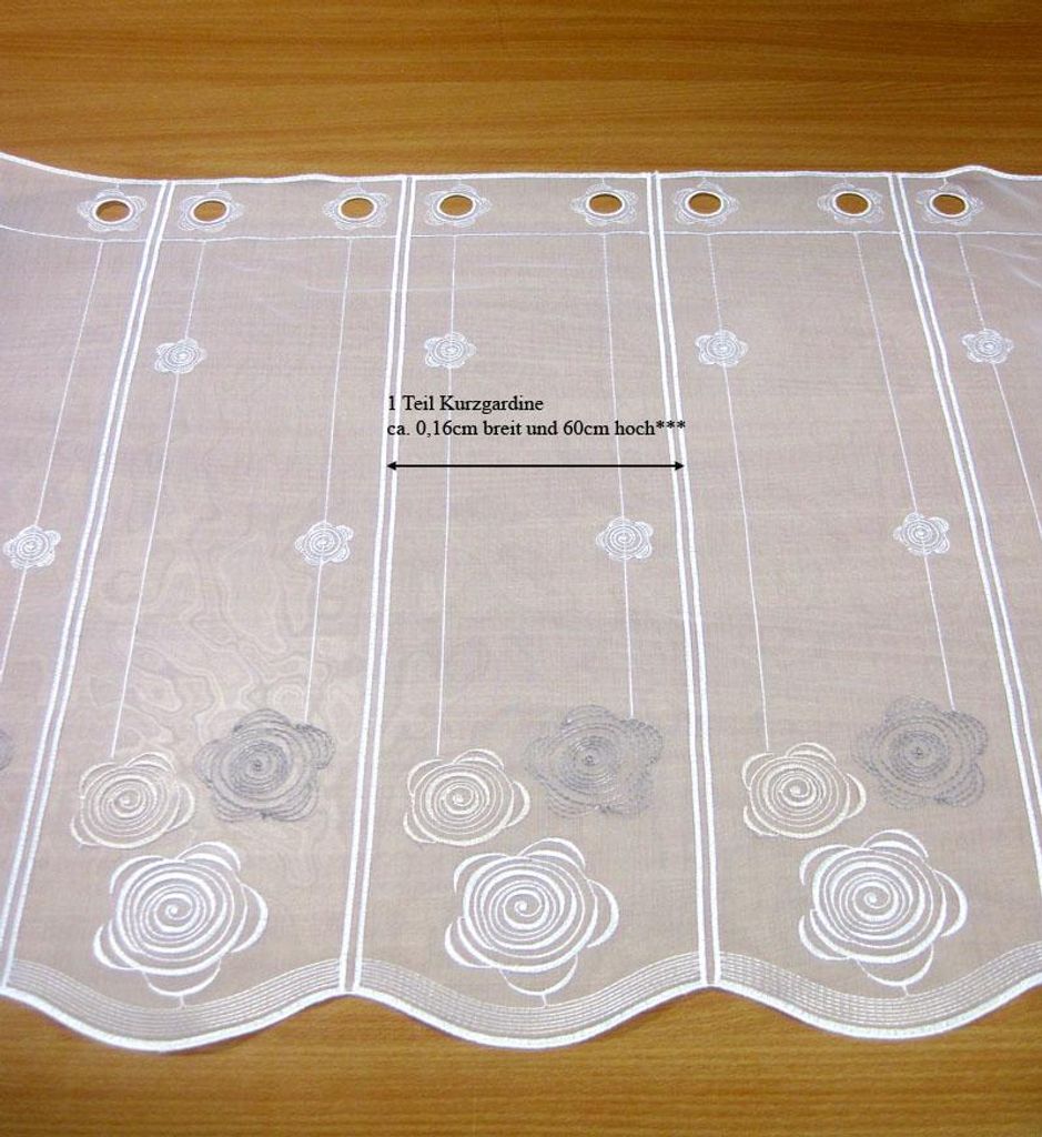 Kurzgardine mit Stickerei, weiß-champagner-taupe nach Maß ca. 60cm hoch