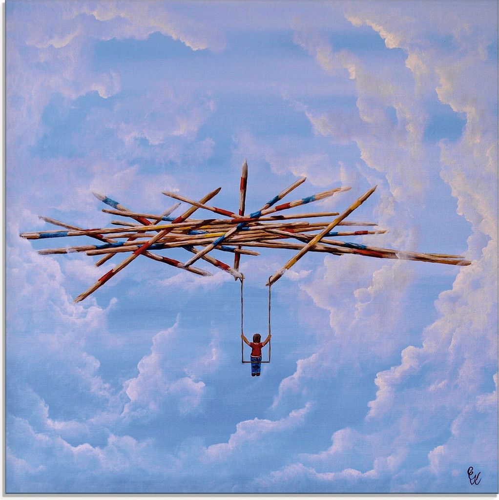 ARTland Glasbild Der fliegende Wahnsinn Größe: 40x40 cm