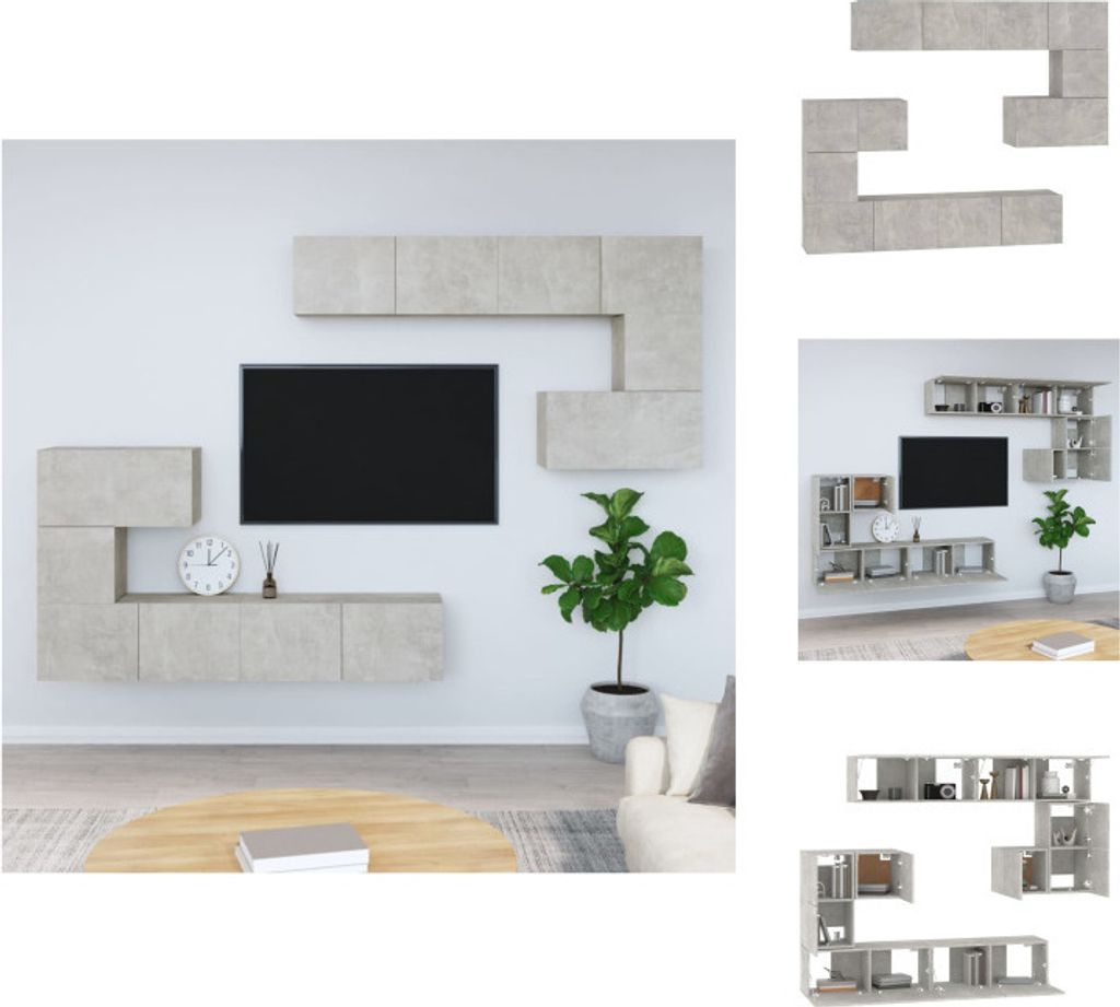 vidaXL TV-Wandschrank Betongrau Holzwerkstoff - TV-Möbel