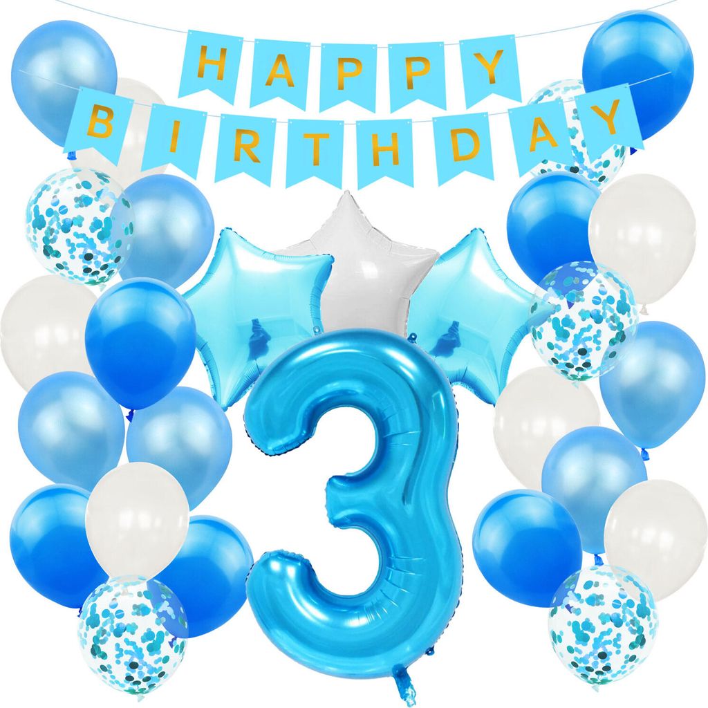 Oblique Unique 3. Geburtstag Party Deko Set - Happy Birthday Girlande + Zahl 3 Ballon + Konfetti Luftballons + Sterne