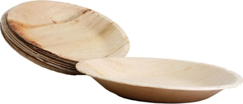 10x runder Teller aus Palmblatt Größe 23 cm